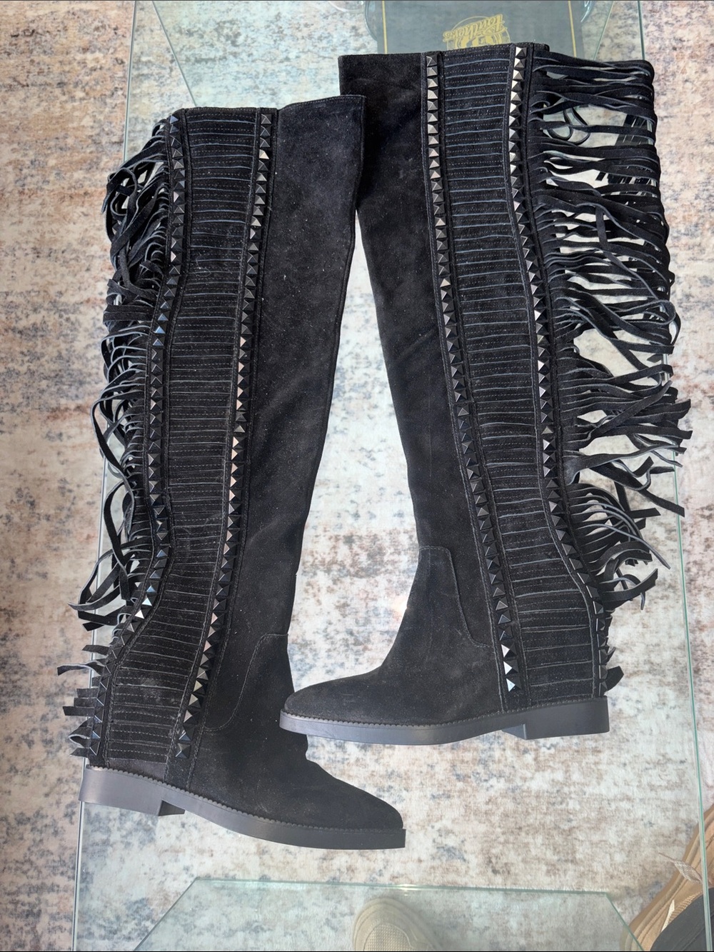 ASH Black Suede Fringe Tall Boots - Women's 8 NWOB